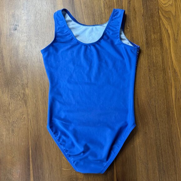 DESTIRA Blue Gymnastics Leotard Girls CM 8 Gym Leo Purple Pink Yellow Accents - Picture 2 of 6